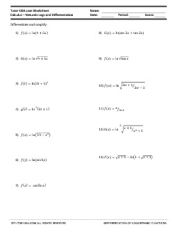 Natural Logarithm Worksheet With Answers Pdf