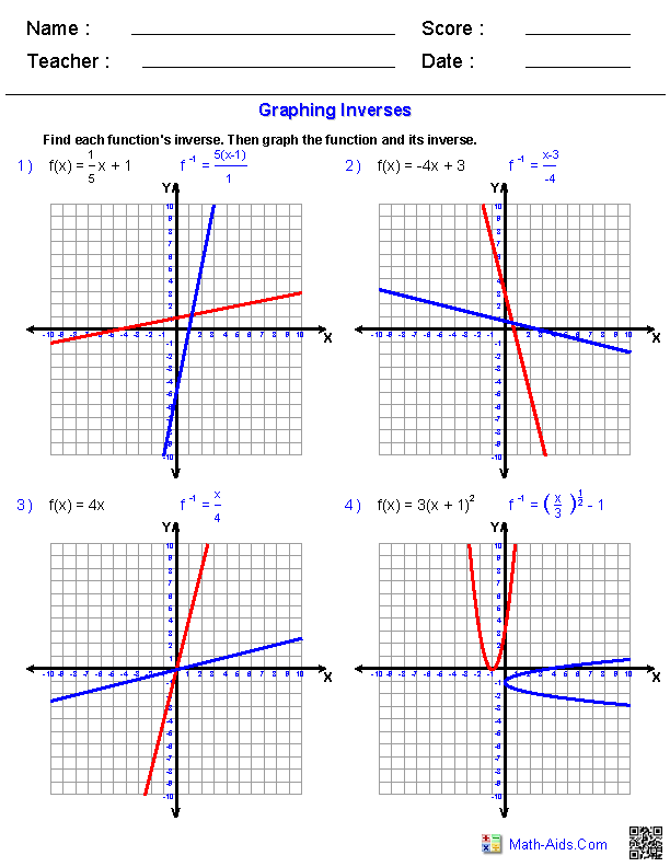 Graphing Inverse Functions Worksheet With Answers Pdf