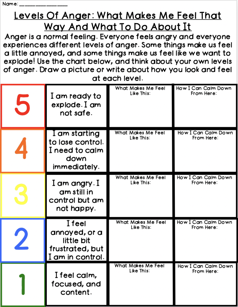 Anger Management Worksheets For Kindergarten