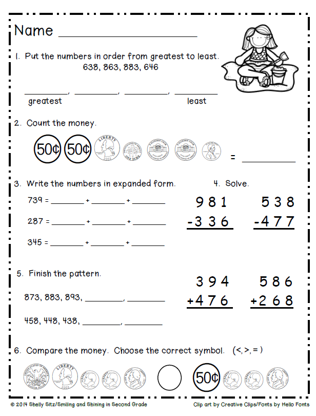 Second Grade Mathematics Worksheets For Grade 2