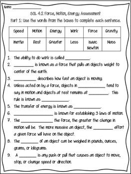3rd Grade Forces And Motion Worksheet