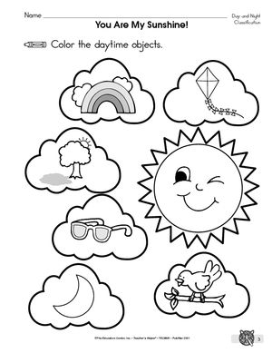 Printable Preschool Day And Night Worksheets For Kindergarten