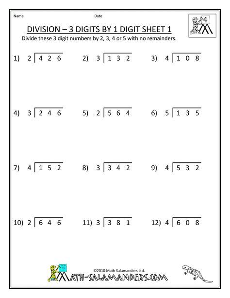 Division Mathematics Worksheets For Grade 3