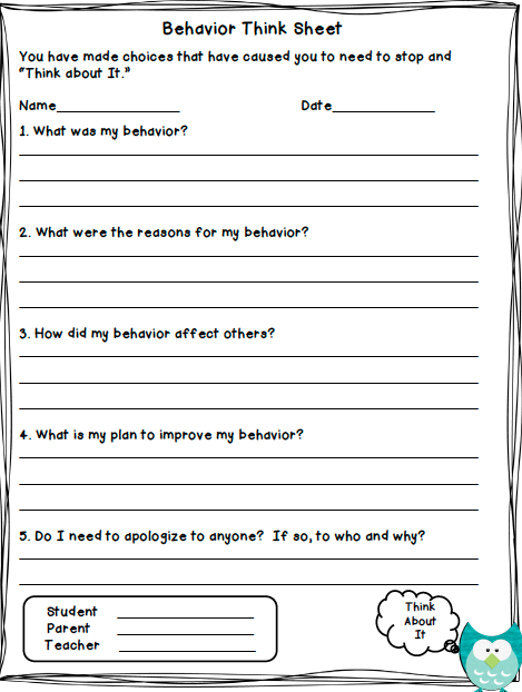 Free Behavior Reflection Sheet Pdf