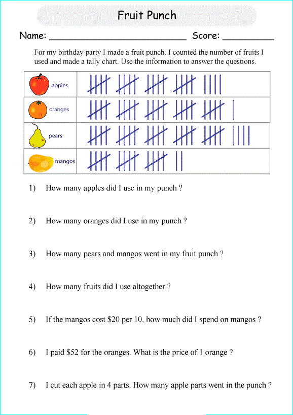 2nd Grade Tally Chart Worksheets