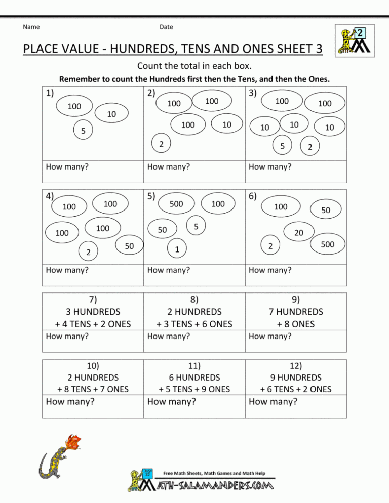 Printable 2nd Grade Hundreds Tens And Ones Worksheets