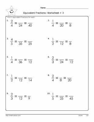 Math Aids Equivalent Fractions Worksheet