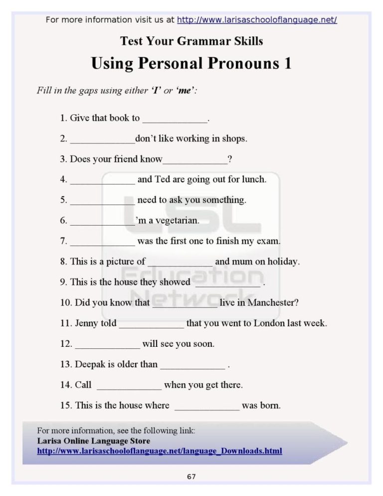 English Grammar For Beginners Worksheets Pdf