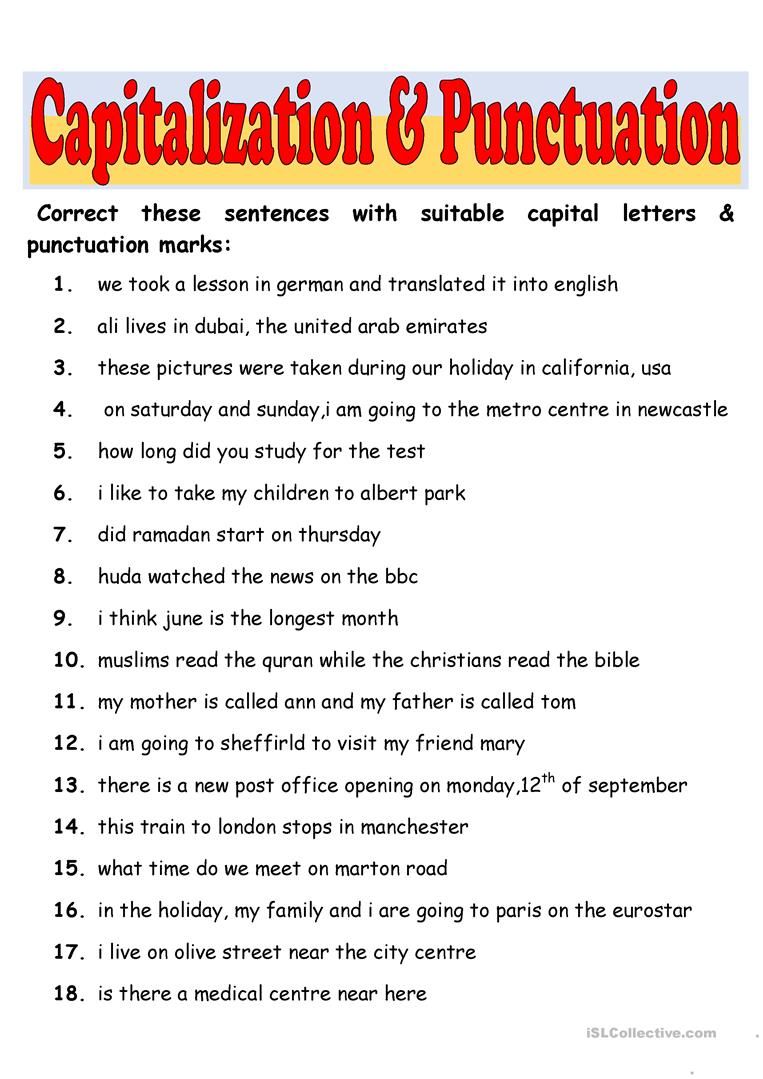 Printable Capitalization And Punctuation Worksheets 4th Grade