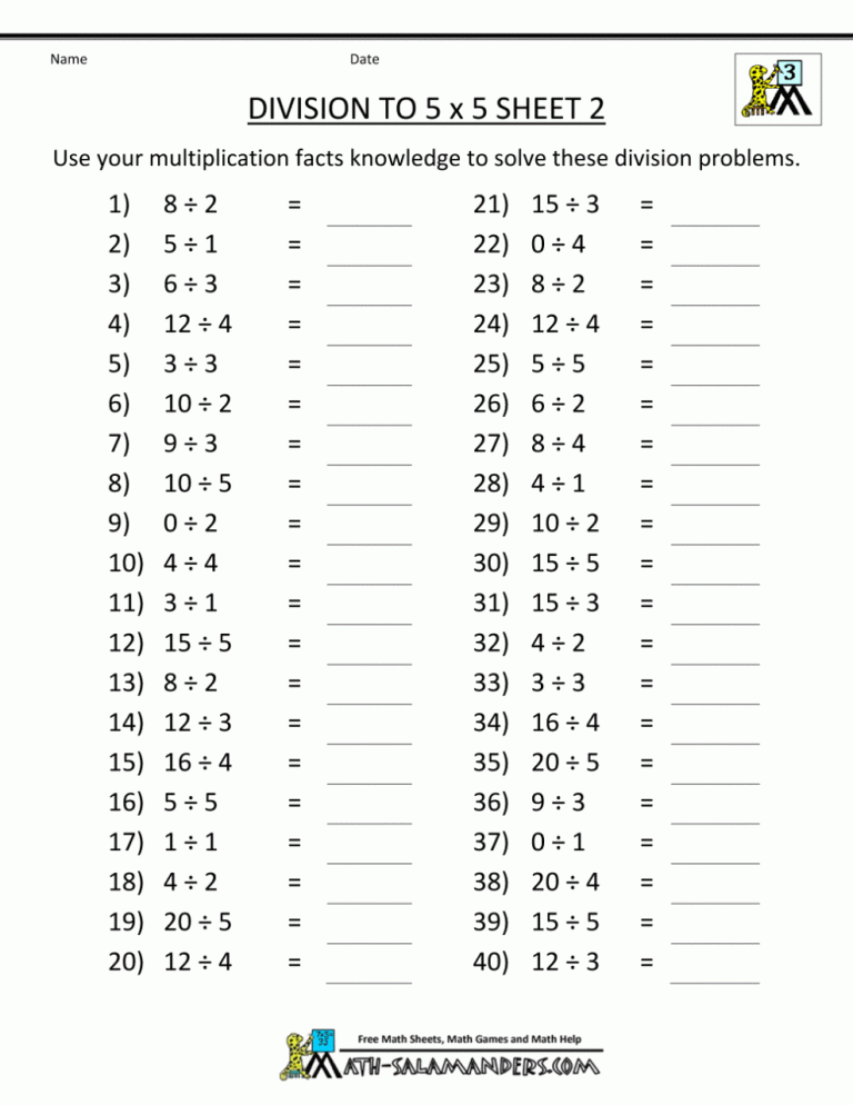 Grade 3 Math Worksheets Multiplication And Division