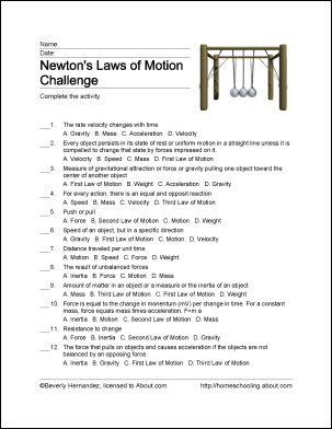 8th Grade Newton's First Law Of Motion Worksheet