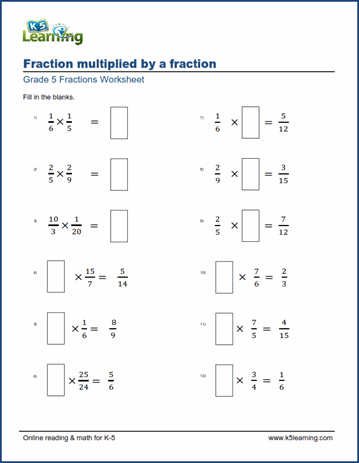 5th Grade Printable Fractions Worksheets