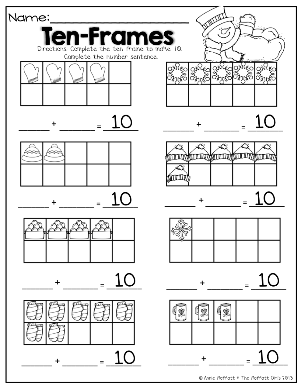 Ten Frame Addition Worksheets For First Grade