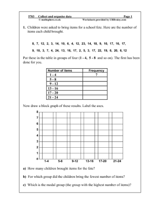 3rd Grade Frequency Table Worksheets