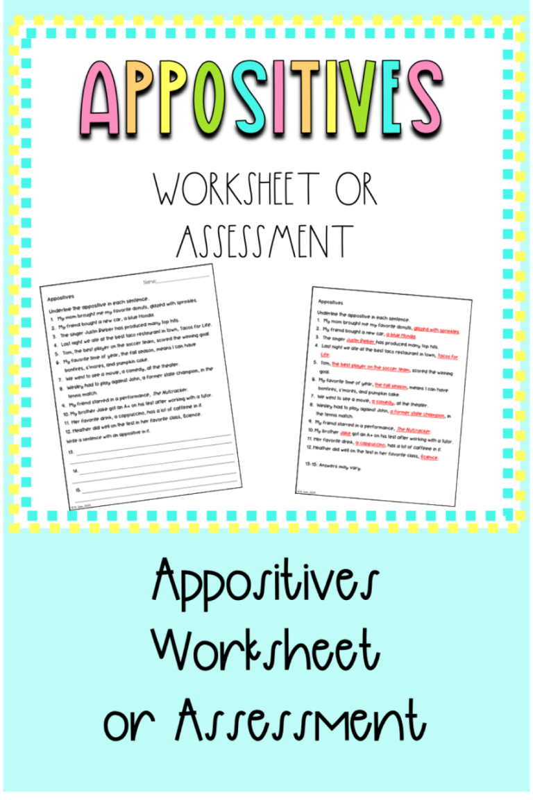 8th Grade Appositive Practice Worksheet