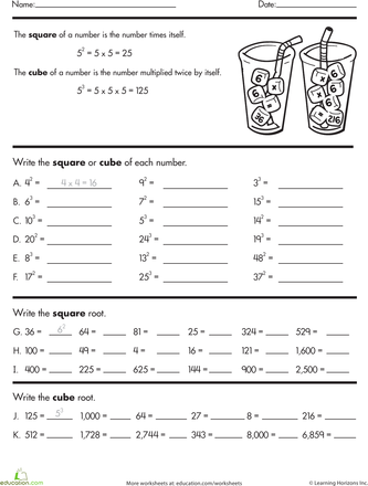 Square And Cube Numbers Worksheet Year 6