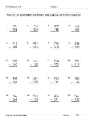 Free Printable Math Worksheets Subtraction