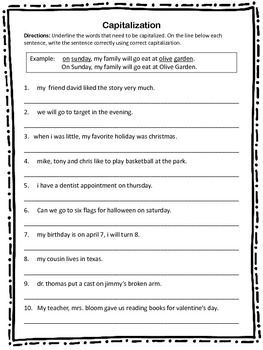Capitalization And Punctuation Worksheets 2nd Grade