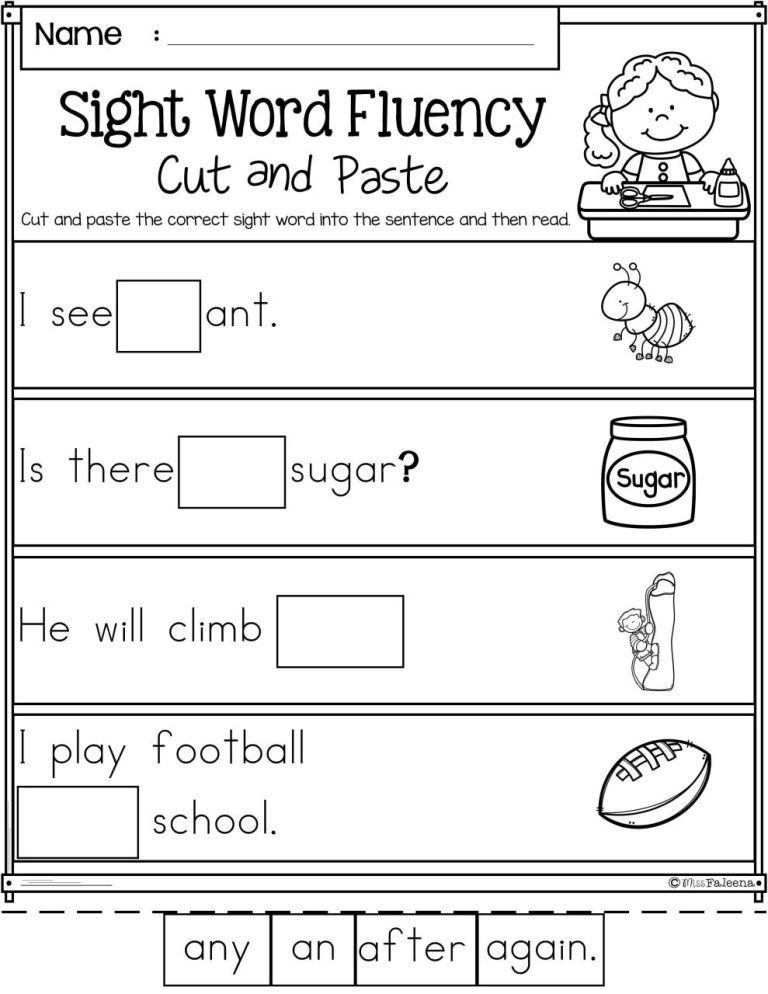 Free Printable Kindergarten Sight Word Sentences Worksheets