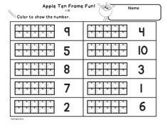 Kindergarten Ten Frame Math Worksheets