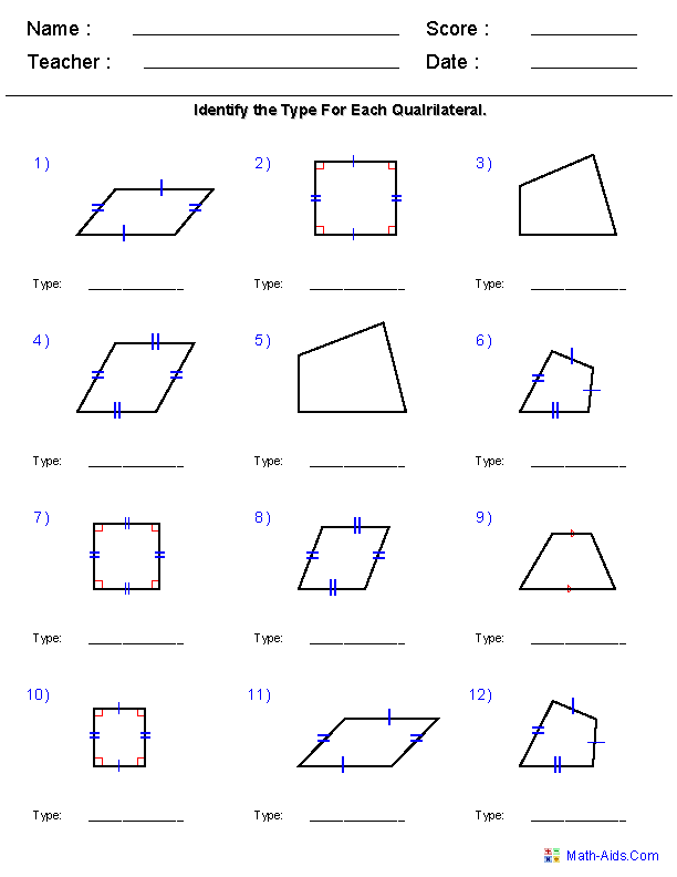 Properties Of Quadrilaterals Worksheet With Answers