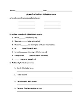 Indirect And Direct Object Pronouns Spanish Practice Worksheet