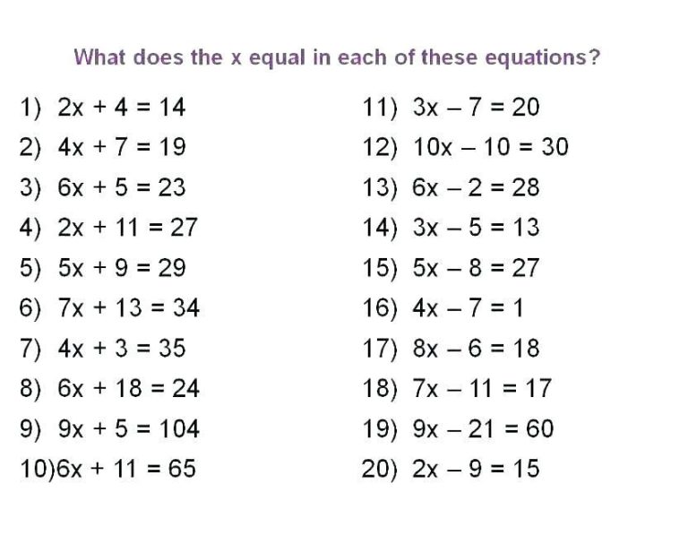 7th Grade Simple Equations Worksheet For Class 7