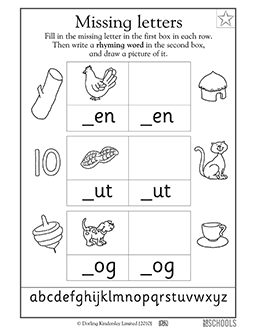Missing Letters In Words Worksheets For Kindergarten
