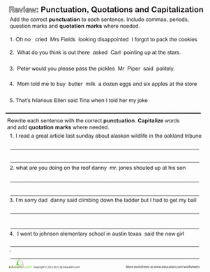 Third Grade 3rd Grade Capitalization And Punctuation Worksheets