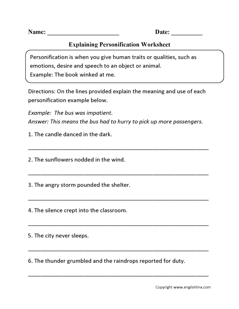 Poetic Devices Worksheet 3 Answer Key