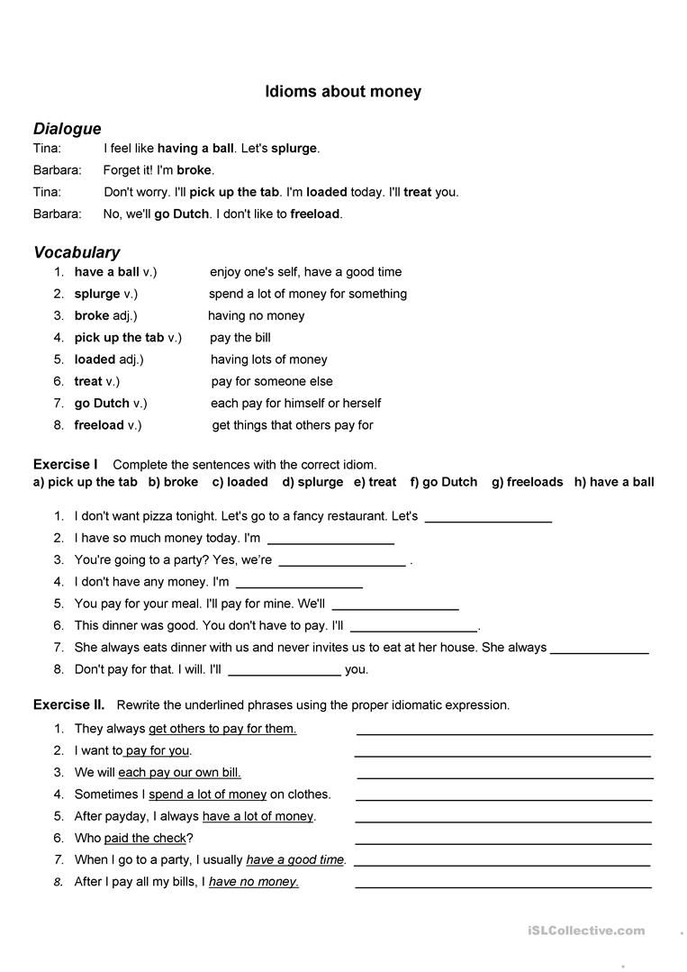 8th Grade Idioms Worksheets With Answers