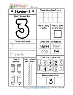 Writing Number 3 Worksheets For Kindergarten