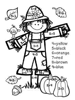 Addition Coloring Worksheets Fall