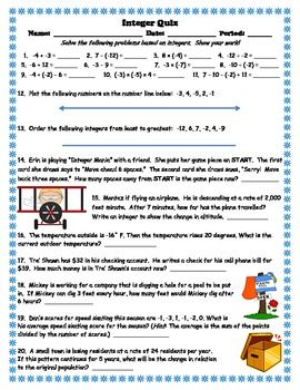 Adding And Subtracting Integers Word Problems Worksheet With Answers Pdf