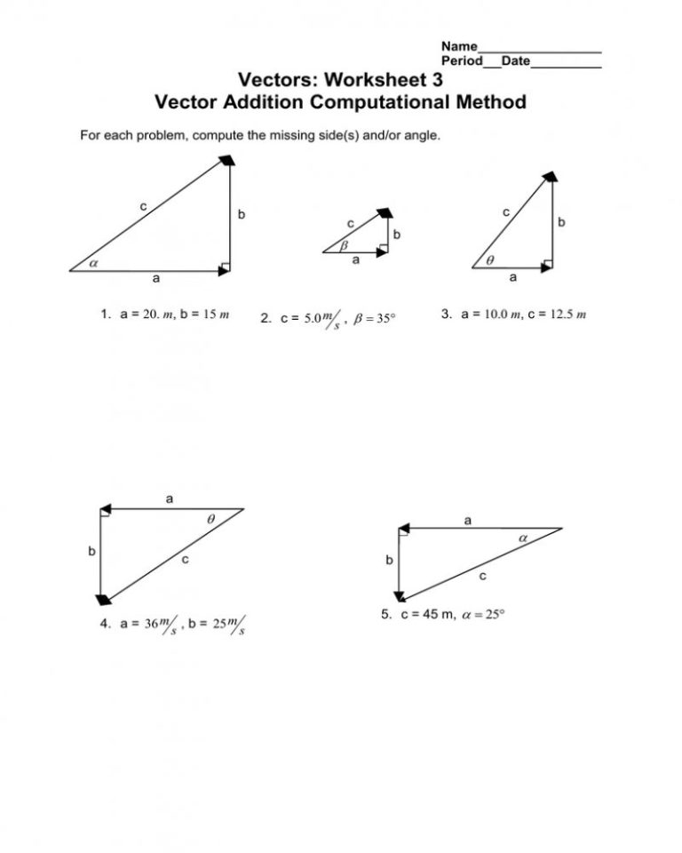 Vector Addition And Subtraction Worksheet With Answers