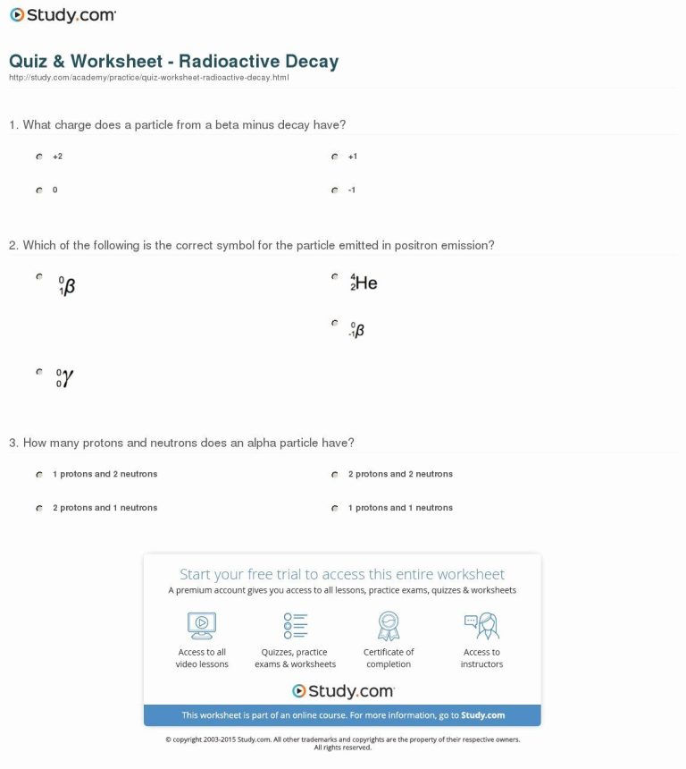 Nuclear Decay Equations Practice Worksheet Answers