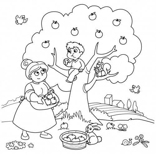 Apple Picking Coloring Pages For Kids