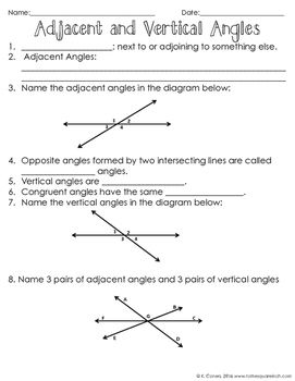 Adjacent And Vertical Angles Worksheet Pdf