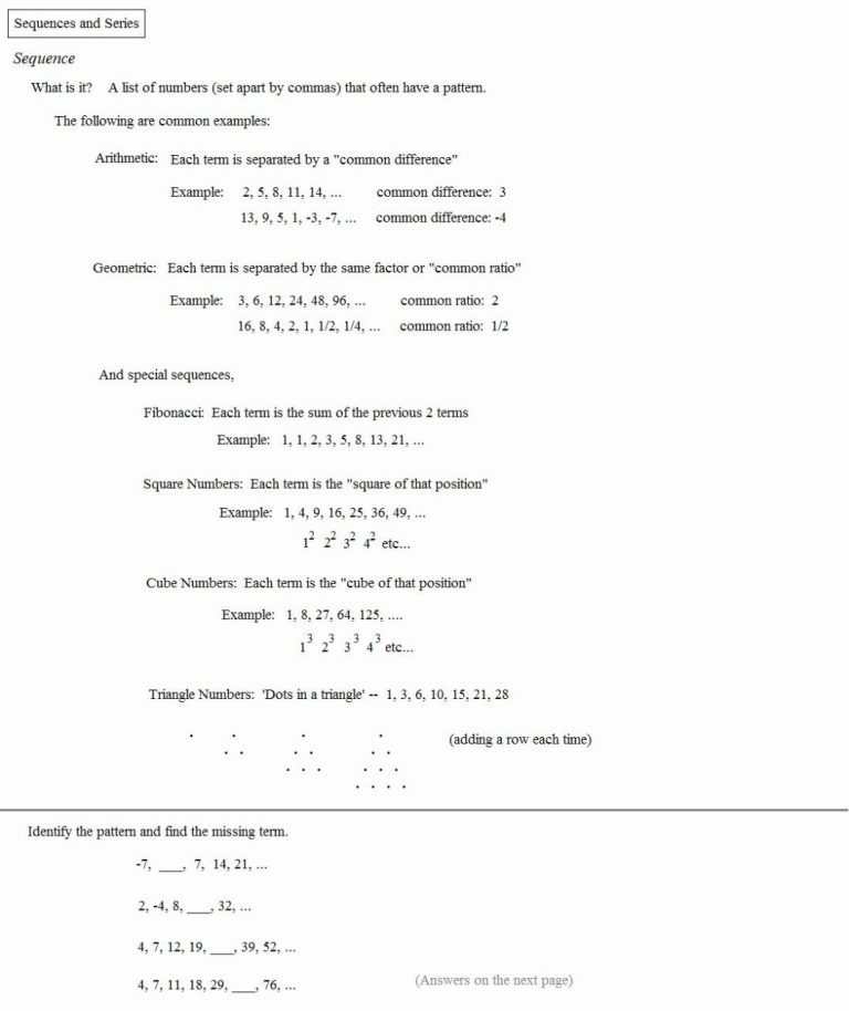 Arithmetic Sequence And Series Worksheet Answers