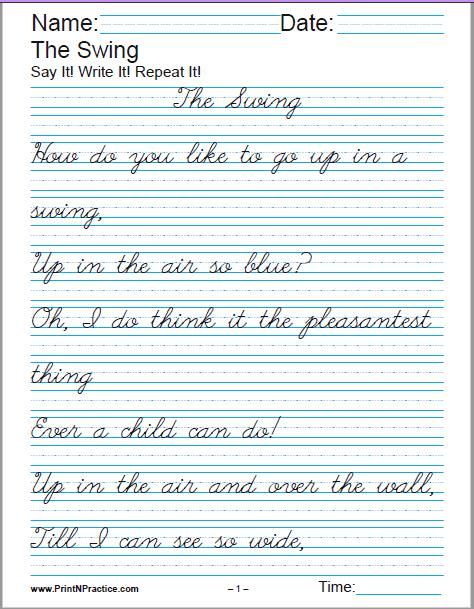 Printable 3rd Grade Cursive Writing Worksheets