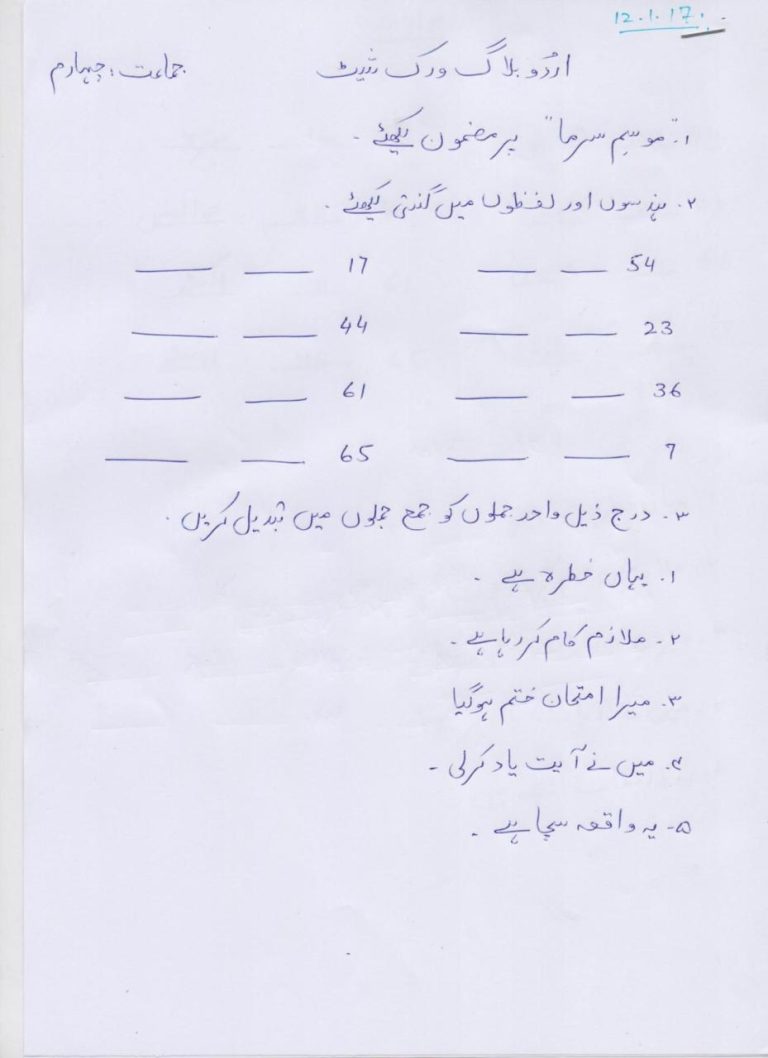 Creative Writing Urdu Worksheets For Grade 1
