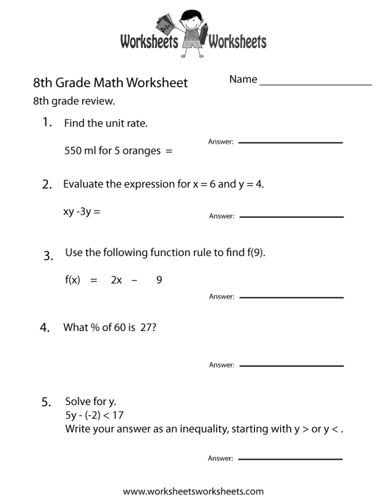 8th Grader 8th Grade Math Worksheets