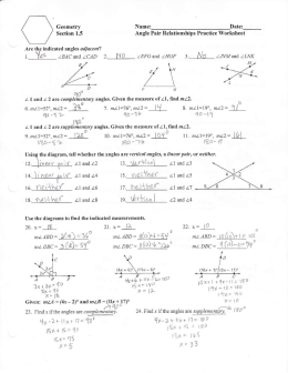 Geometry Section 1.5 Angle Pair Relationships Practice Worksheet Answer Key