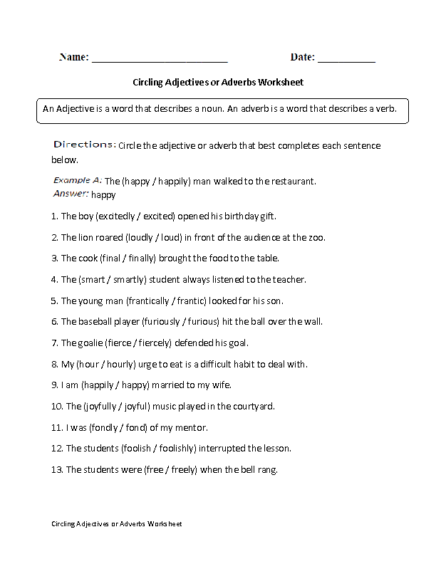 Answer Key Pdf Noun Verb Adjective Worksheet With Answers