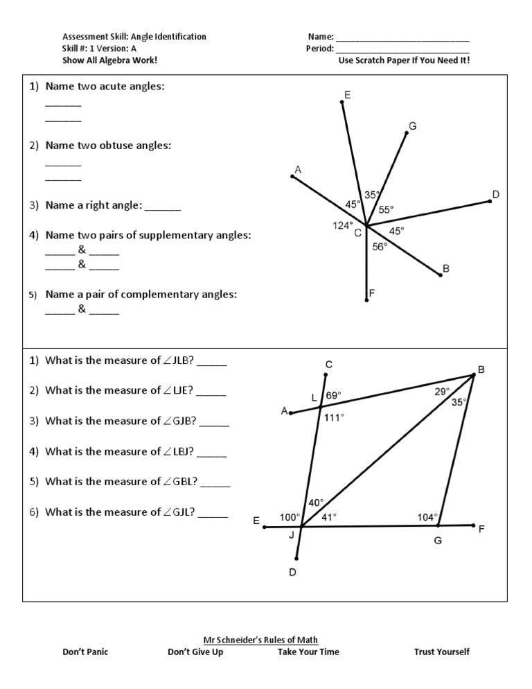 1.6 Angle Pair Relationships Worksheet Answers