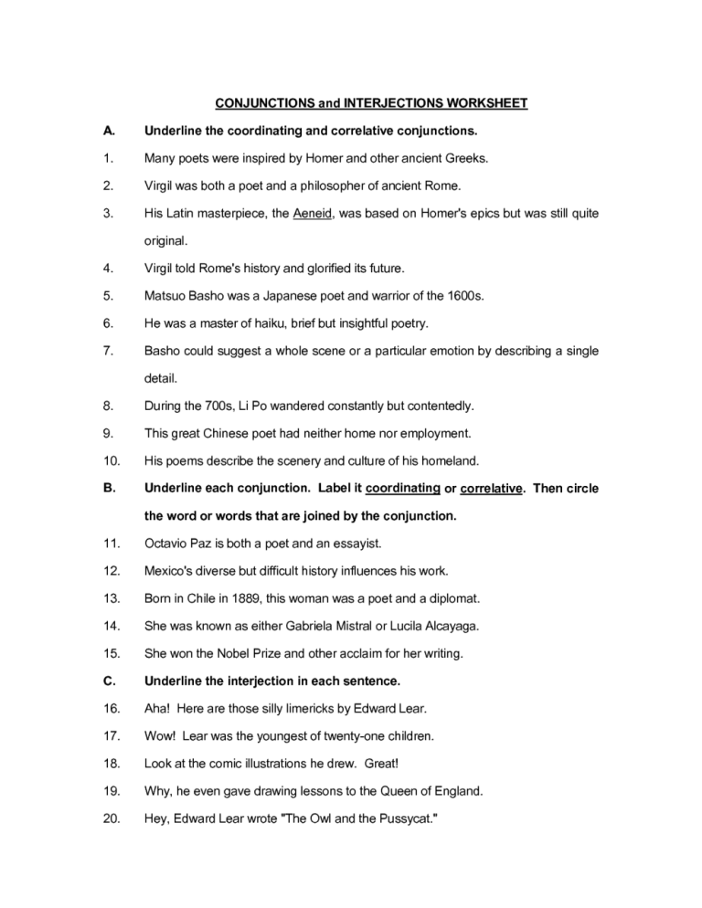 Interjections Worksheets With Answers Pdf