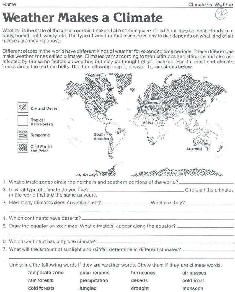 World Climate Map Worksheet Answers