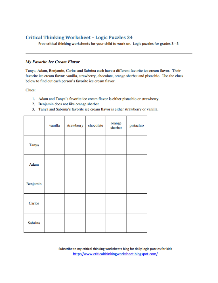 6th Grade Critical Thinking Worksheets Pdf