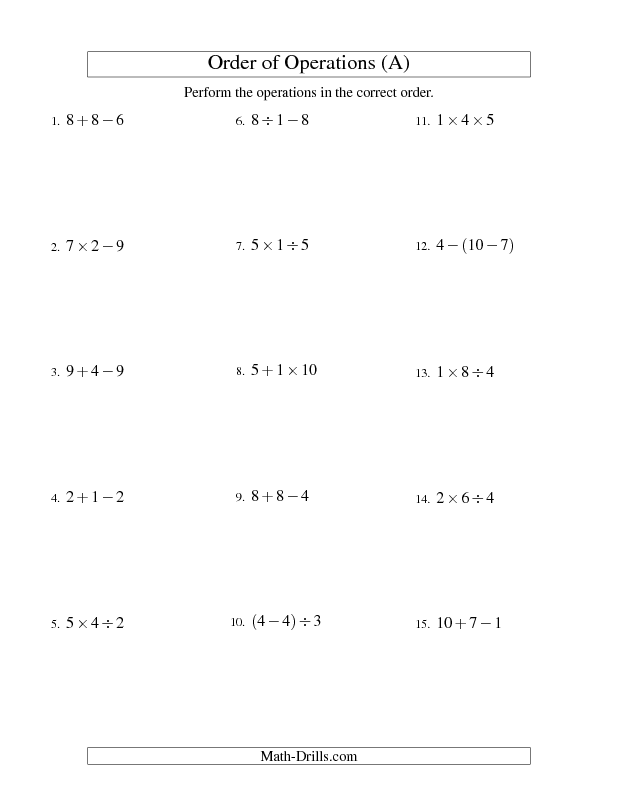 6th Grade Order Of Operations With Integers Worksheet