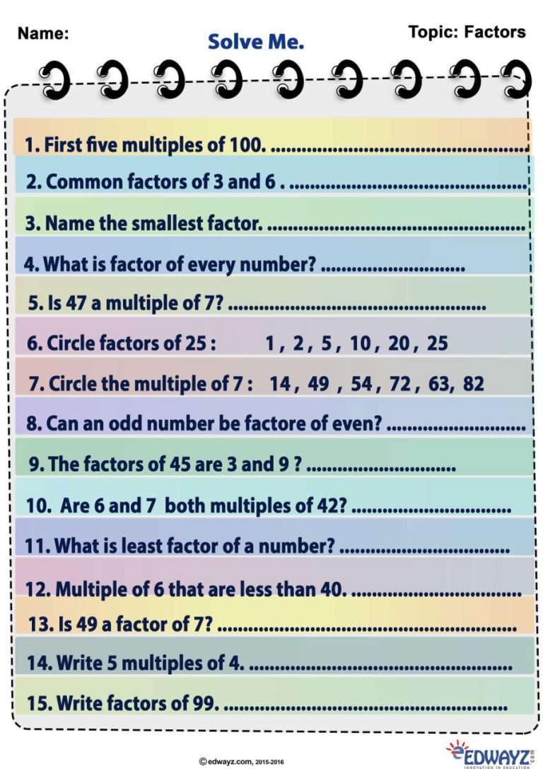 5th Grade Factors And Multiples Worksheet Class 5